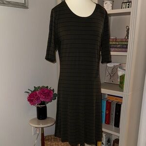 Striped Olive Green and Black Dress
